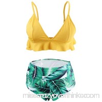 Women's Two Pieces High Waisted Swimsuit V Neck Ruffle Push Up Print Flower Bikini Set Swimwear Two Pieces Bathing Suit Green B07NS5WQWJ